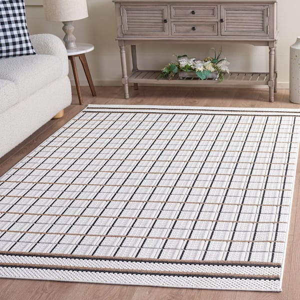 Veranda 4 ft. x 6 ft. Ivory/Beige Tile Border Area Rug