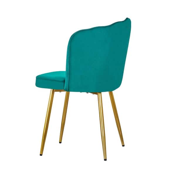 Teal Velvet Dining Chairs (Set of 2), Shell Back Green Accent Chair with Gold Legs for Dining Room Kitchen