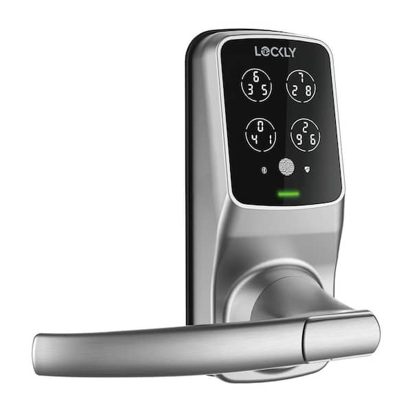 Secure Pro Satin Nickel Smart WiFi Mobile App-Controlled Lever Latch, 3D Fingerprint, Keypad, Works w/ Hey Google/Alexa