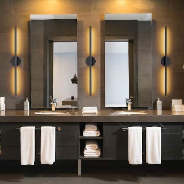 32 in. 2-Light Black Dimmable Color Changing Chargeable LED Wall Lamp Vanity Light Bar with Touch and Remote Control