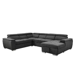 125 in. U Shaped 7-Seat Polyester Sectional Sofa in Dark Gray with Pull-Out Bed, Storage Chaise