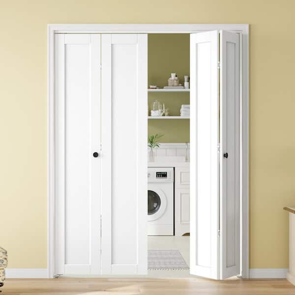 60 in. x 80 in. 1 Panel White Finished Solid Core MDF Wood Bi-Fold Door with Hardware