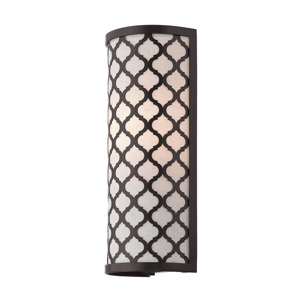 English Bronze Dimmable Wall Sconce with Fabric Shade