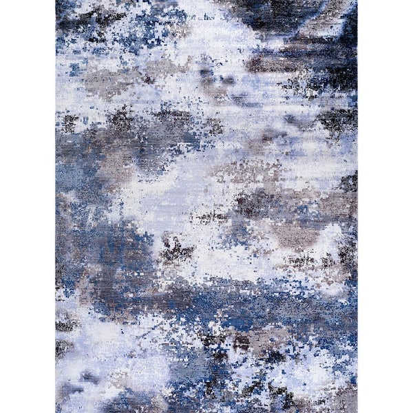 Beverly Rug Ocean Abstract Navy 8 ft. x 10 ft. Non-Slip Rubber Back Indoor Area Rug