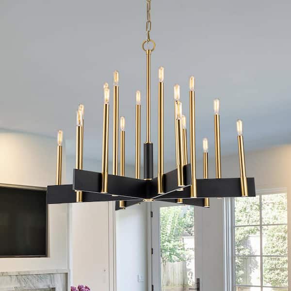 EDISLIVE Axis 33.5 in. 18-Light Farmhouse Black and Gold Candle Style Chandelier with E12-Bulbs