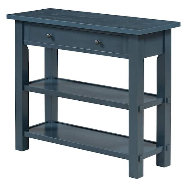 Unbranded Retro Console Table with Drawer and Two Sturdy Shelves for Entryway, Living Room in Navy