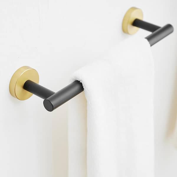 Tahanbath 5-Piece Bath Hardware Set with Mounting Hardware Include Towel Bar in Matte Black and Brushed Gold Wall Mounted, Matte Black&Brushed Gold
