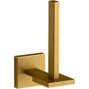 Square Vertical Wall Mounted Toilet Paper Holder in Vibrant Brushed Moderne Brass