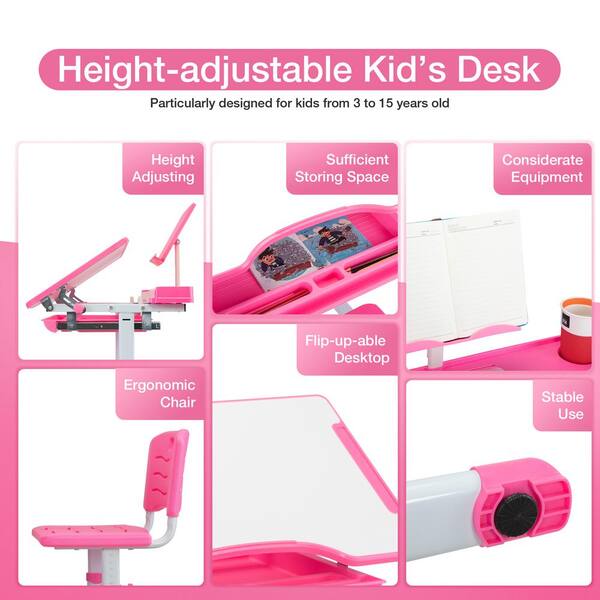 Kids Study Desk and Chair Set Height Adjustable, Children School Writ –  LYHOE