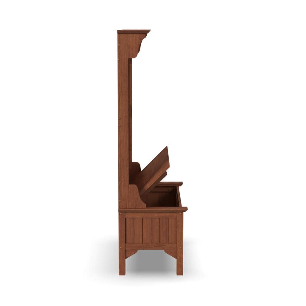 Cottage Oak Hall Tree with Brass Hooks and Storage Bench