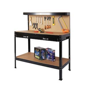 63 in. Tools Cabinet Working Tables Workbench Tool Storage Rustproof Workshop Table with Drawers and Pegboard in Black