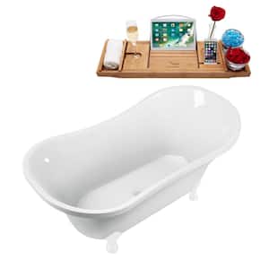 60 in. Acrylic Clawfoot Non-Whirlpool Bathtub in Glossy White with Glossy White Drain And Glossy White Clawfeet