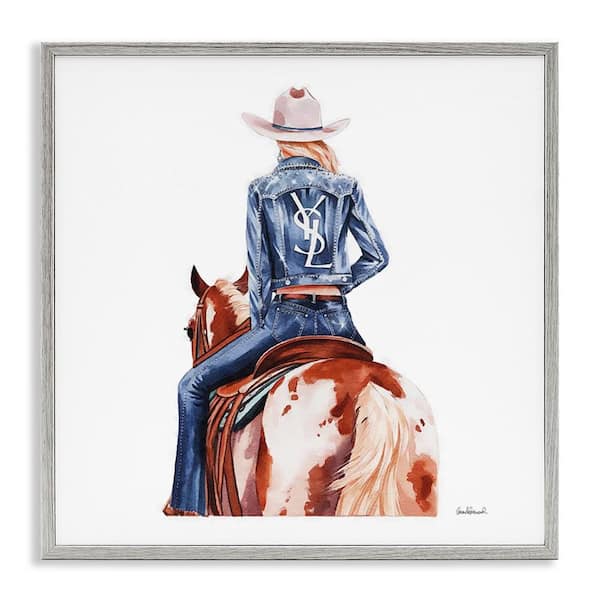 Stupell Industries Trendy Cowgirl on Horse by Amanda Greenwood Gray Framed People Giclee Art Print 24 in. x 24 in.