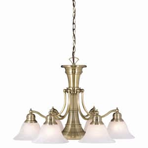 Standford 6-Light Antique Brass Chandelier with Down Light and Switch