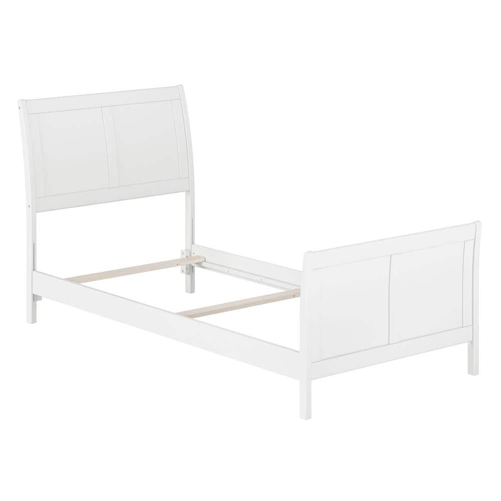 Portland White Solid Wood Sleigh Bed Frame with Footboard