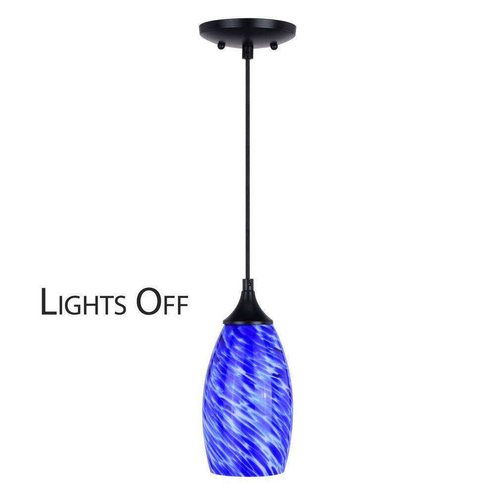 Milano Matte Black Mini Pendant with Azzura Glass Shade
