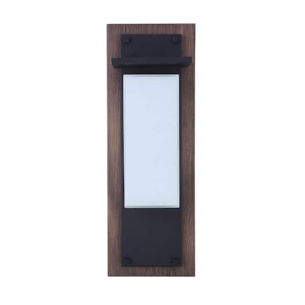 CRAFTMADE Heights 24 in. Whiskey Barrel / Black Finish Outdoor Hardwired Integrated LED Wall Lantern Sconce w/ Frost Glass