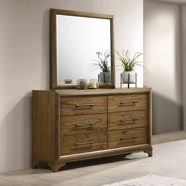 New Classic Furniture Talcott Honey Wood 6-Drawer 60 in. Wide Dresser with Mirror