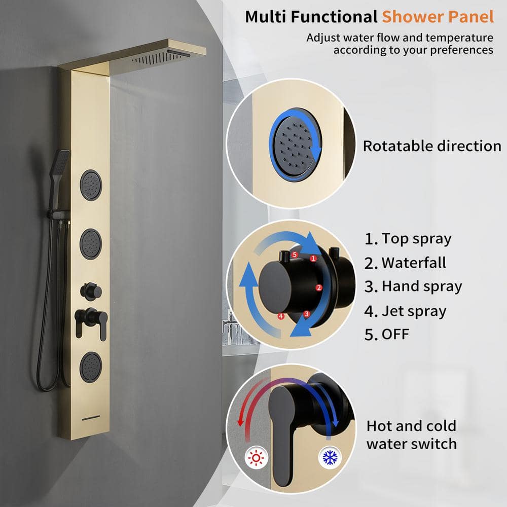 Black Gold Thermostatic Shower Panel with Body Jets