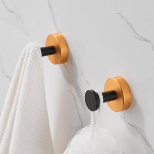 Round 2-Piece Wall-Mounted Bathroom Robe Hook and Towel Hook with hidden mounting base in Black and Gold