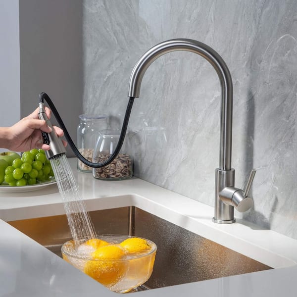 16.5 in. H Single Hole 1.8 GPM Pull Down Sprayer Kitchen Faucet with 360° Spout Swivel in Brushed Nickel