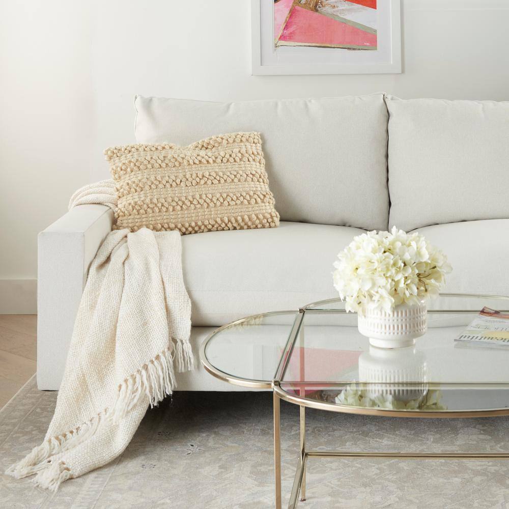 Beige Woven Stripes Rectangular Throw Pillow Set