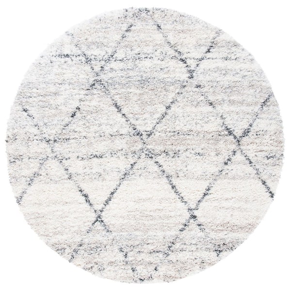 SAFAVIEH Fontana Shag Gray/Ivory 4 ft. x 4 ft. Diamond Distressed Round Area Rug