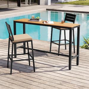 Patio Rectangle Metal Bar Height Outdoor Dining Table in Brown