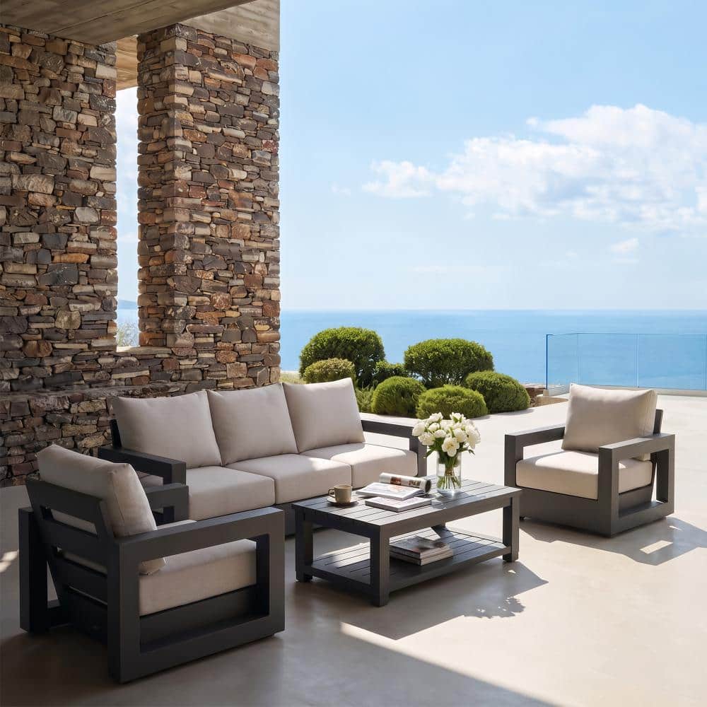 4-Piece Aluminum 360° Swivel Outdoor Patio Sofa Set with Coffee Table price history on PriceWatchPro