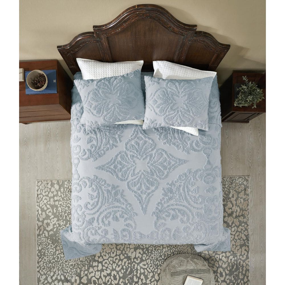 Cozy Cotton Queen Bedspread Set in Serene Blue - Comfort & Style