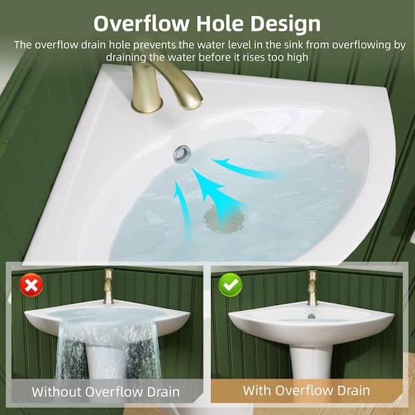 23 in. W x 30.5 in. H Vitreous China Corner Pedestal Sink Base Small Bathroom Vessel Sink with 1-Faucet Hole in White