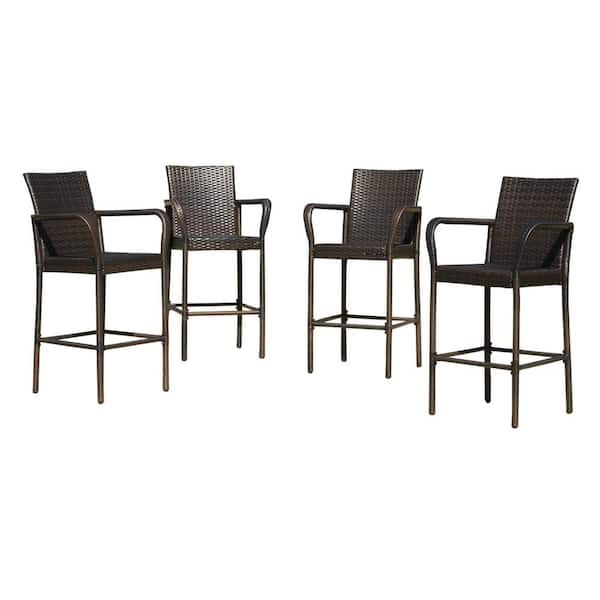 Noble House Seamus Multibrown Faux Rattan Outdoor Patio Bar Stool (4-Pack)