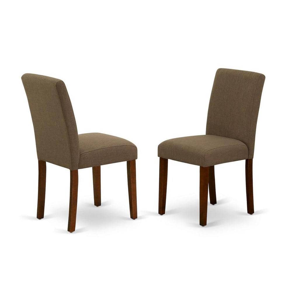 Mahogany Round Dining Table Set with Coffee Linen Chairs