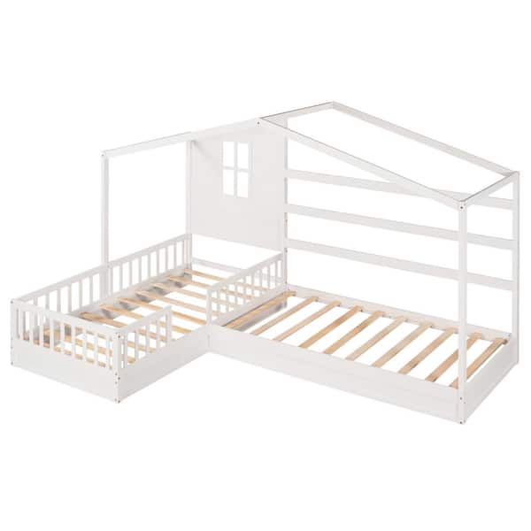 Harper & Bright Designs White Twin Size Wood House Bed with Fence QMY046AAK - The Home Depot