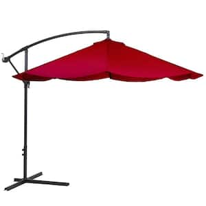 10 ft. Aluminum Offset Hanging Patio Umbrella with Easy Crank Lift in Red
