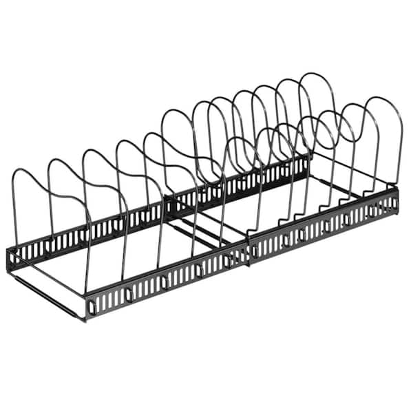 Black Expandable Organizer Rack Adjustable Pot Rack with 12 Dividers Anti-scratch for Kitchen Cabinet