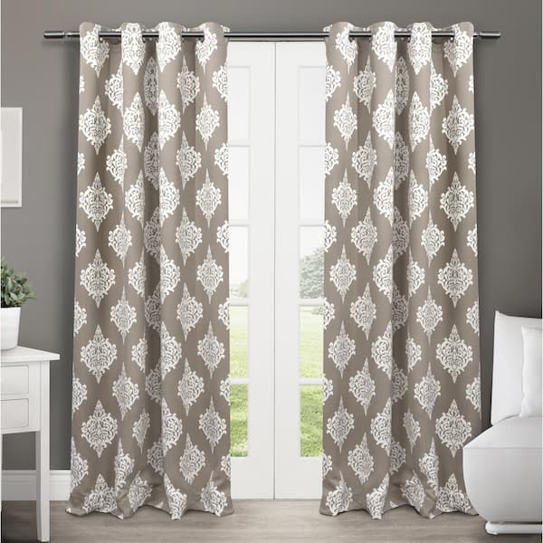 EXCLUSIVE HOME Medallion Taupe Medallion Woven Room Darkening Grommet Top Curtain, 52 in. W x 96 in. L (Set of 2)