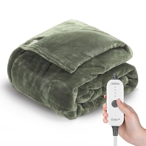 50 in. x 60 in. Extra Cozy Nordic Velvet Reverse Sherpa Heated Throw Electric Blanket, Sage