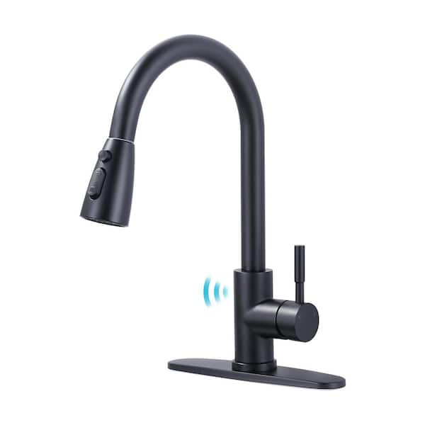 VEVETTA 15.3 in. Touchless Sensor Single Handle Pull Down Sprayer Kitchen Faucet with 360° Spout in Stainless Steel Black