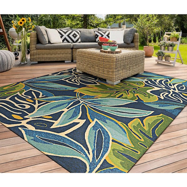 Covington Areca Palms Azure-Forest Green 2 ft. x 4 ft. Indoor/Outdoor Area Rug