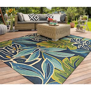 Covington Areca Palms Azure-Forest Green 8 ft. x 8 ft. Round Indoor/Outdoor Area Rug