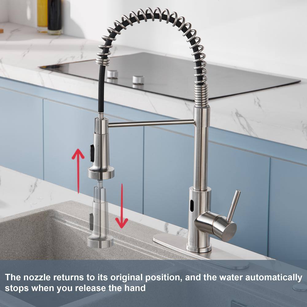 Brushed Nickel Touchless Pull-Down Kitchen Faucet with Spray