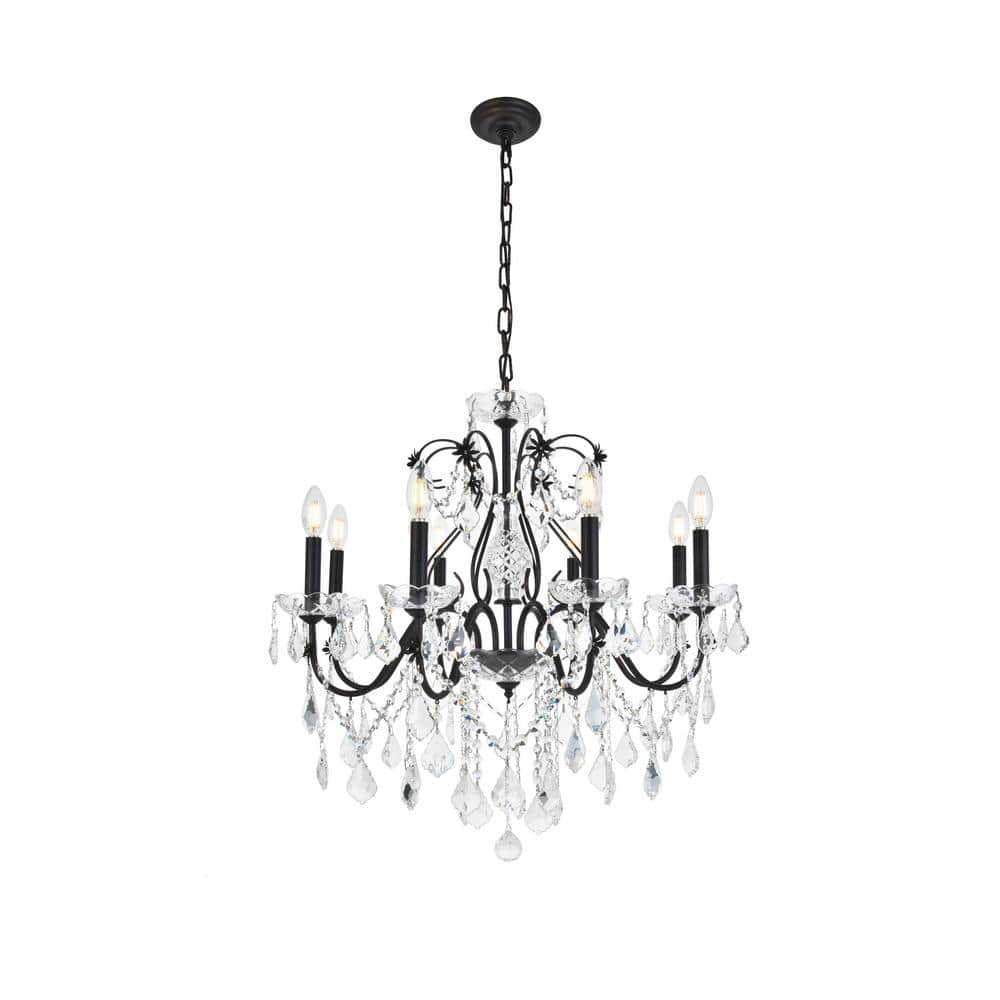 Timeless Home 26 in. L x 26 in. W x 23 in. H 6-Light Dark Bronze Transitional Chandelier with Clear Crystal