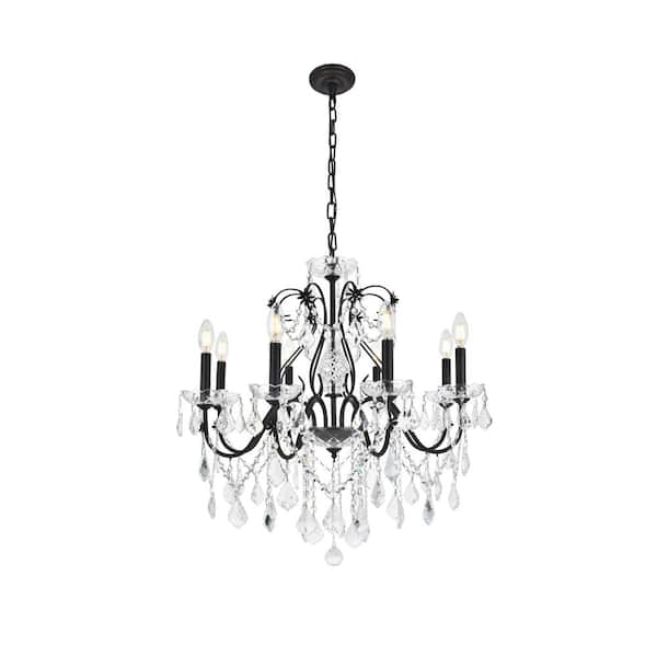 Unbranded Timeless Home 26 in. L x 26 in. W x 23 in. H 6-Light Dark Bronze Transitional Chandelier with Clear Crystal