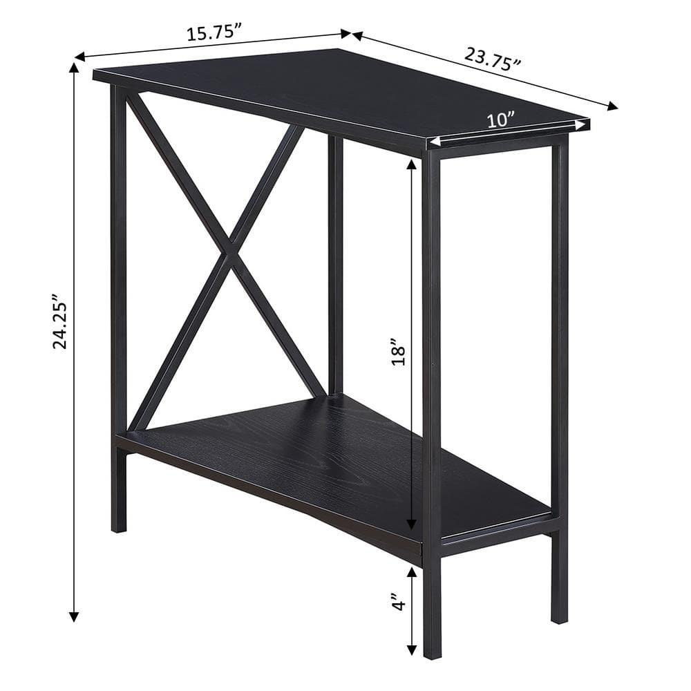Black Triangular Wood and Metal Wedge End Table