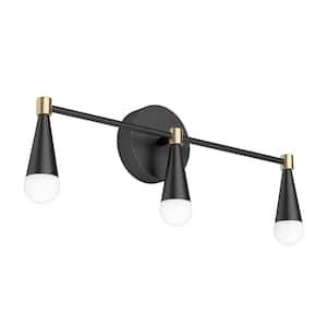 Wayden 21 in. 3 Light Matte Black & Gold Modern 3 CCT Integrated LED Vanity Light Bar for Bathroom