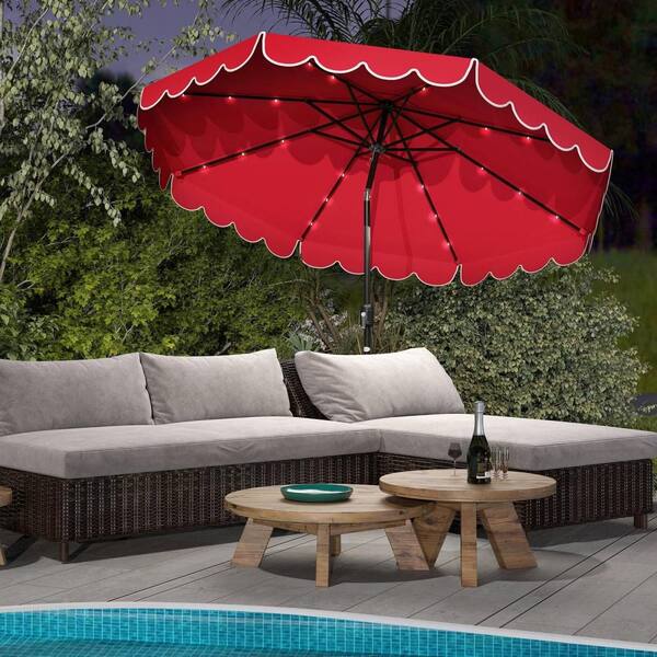 8 patio umbrella with 24 spines Costway 10 ft. Solar Market Patio Umbrella with 24 LED Lights 8 Ribs and  Tilt Adjustment in Red HCST07799