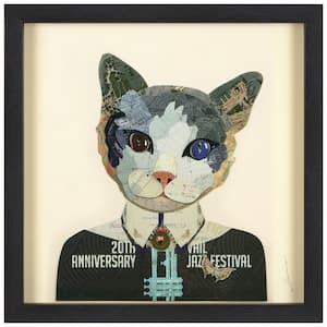 17 in. x 17 in. "Funky Cat 1" Dimensional Collage Framed Graphic Art Under Glass Wall Art