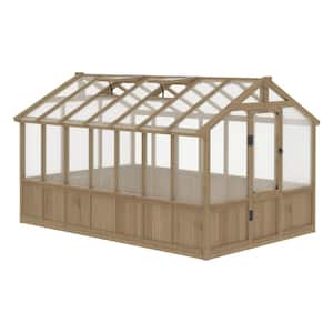 8 ft. W x 14 ft. D x 8 ft. H Wood Brown Garden Plant Greenhouse for Outdoors with Multi-Layer Polycarbonate Panels