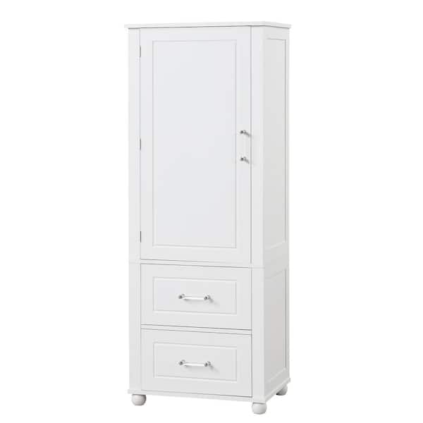 Nivencai 23 in. W x 15.9 in. D x 61.4 in. H White Linen Cabinet with 2-Drawers and Adjustable Shelf